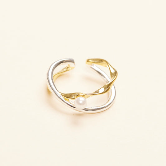 Two Tone Cross Over Ring [Gold Vermeil]