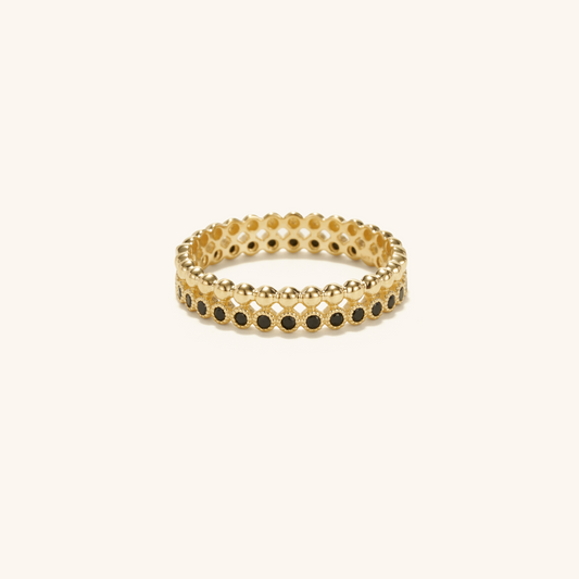 Black Beaded Eternity Double Band Ring [10K Solid Gold]