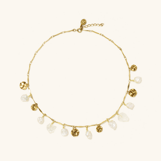 Petal Pearl Crystal Charm Necklace